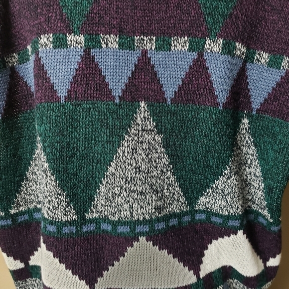 Vintage 80s Unisex Geometric Buttonfront Sweater Cardigan Vest-Size Men's XL - Picture 5 of 9